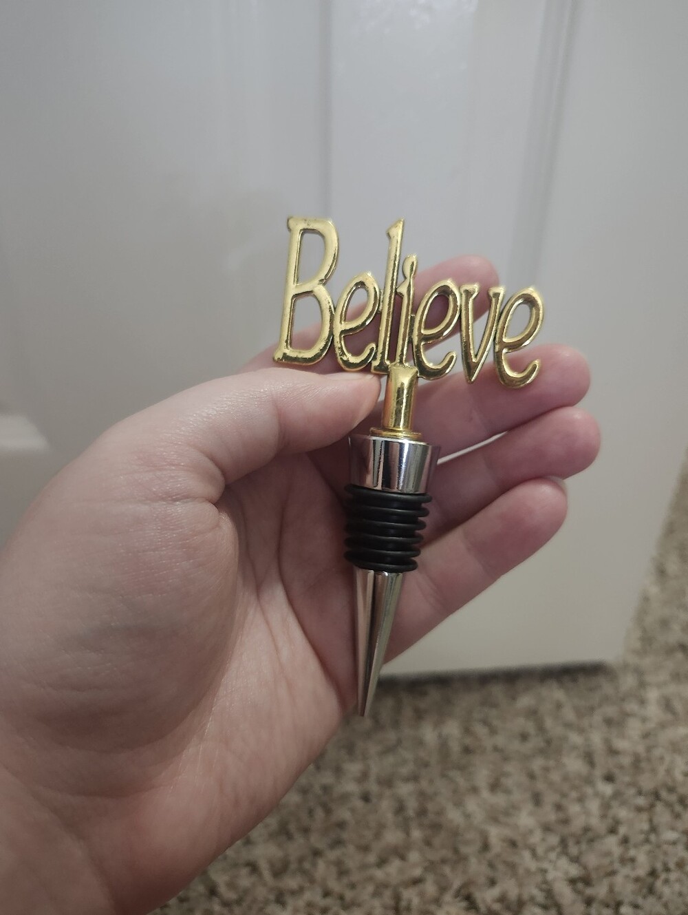 Believe Gold-Tone Wine Bottle Stopper - Inspirational Home Accent
